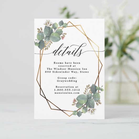 ユーカリ幾何学フレーム結婚の宿泊施設 招待状 (スタンド正面)