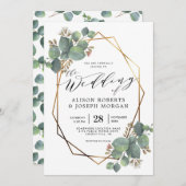 ユーカリ幾何学フレーム結婚式招待状 招待状 (正面/裏面)