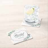 ユーカリ幾何学ローズゴールドホイル ブライダルシャワー スクエアペーパーコースター (インサイチュ)