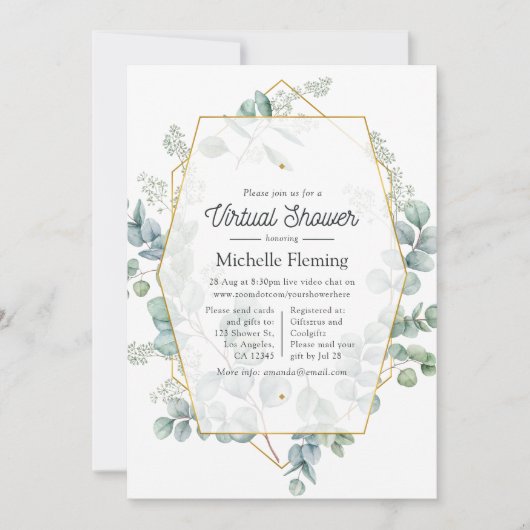 ユーカリ幾何学仮想ベビーシャワー 招待状 (正面)
