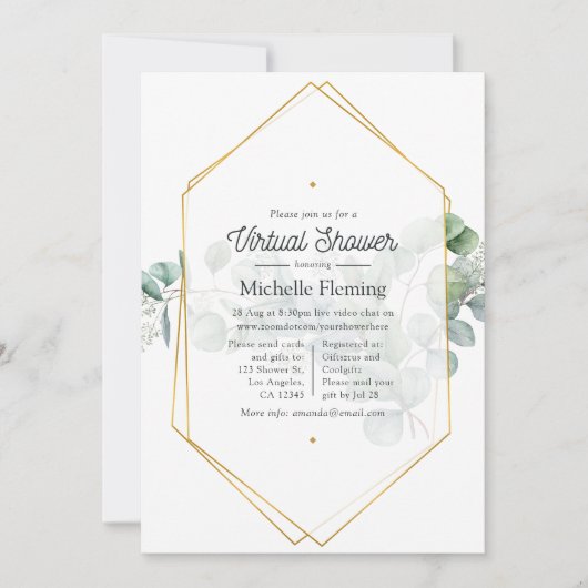 ユーカリ幾何学仮想ベビーシャワー 招待状 (正面)