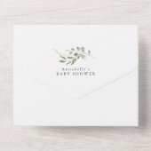 ユーカリ幾何学図書リクエスト赤ちゃんシャワー オールインワン招待状 (裏面)