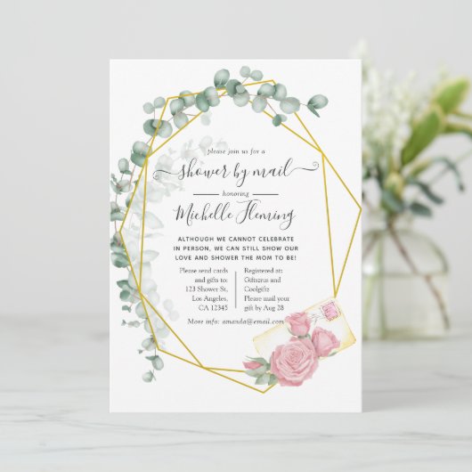 ユーカリ幾何学模様ベビーシャワーバイメール 招待状 (スタンド正面)