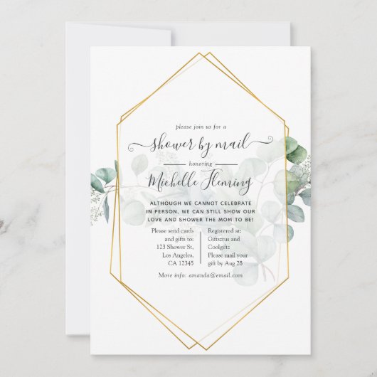 ユーカリ幾何学模様ベビーシャワーバイメール 招待状 (正面)