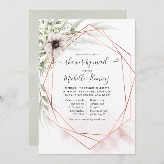 ユーカリ幾何学模様ベビーシャワーバイメール 招待状 (正面/裏面)