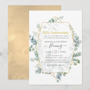 ユーカリ幾何学模様 50周年結婚記念日 招待状