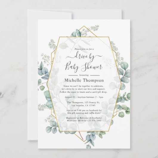 ユーカリ幾何学的なシャワー駆動 招待状 (正面)