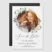 ユーカリ幾何学的な写真日付磁石を保存 (正面/裏面)