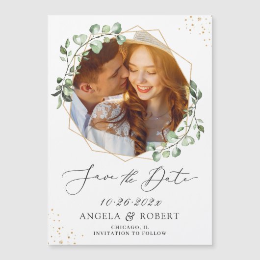 ユーカリ幾何学的な写真日付磁石を保存 (正面)