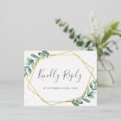 ユーカリ幾何学的な結婚式の出欠確認カード 本物 箔招待状ポストカード (立ち正面)