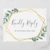 ユーカリ幾何学的な結婚式の出欠確認カード 本物 箔招待状ポストカード (正面)