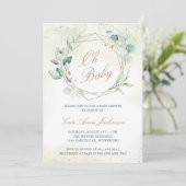 ユーカリ幾何学的男女兼用赤ちゃんシャワー 招待状 (スタンド正面)