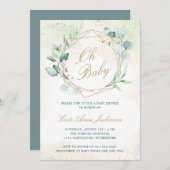 ユーカリ幾何学的男女兼用赤ちゃんシャワー 招待状 (正面/裏面)