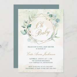 ユーカリ幾何学的男女兼用赤ちゃんシャワー 招待状