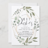 ユーカリ幾何学的金ゴールドフレームグリーンベビーシャワー 招待状 (正面)