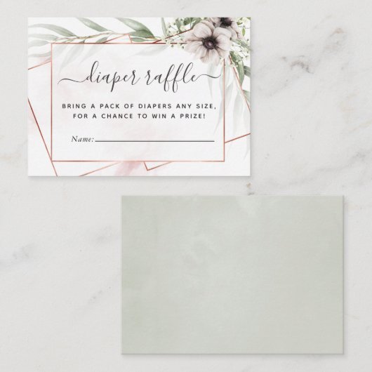 ユーカリ幾何学赤ちゃんシャワーおむつラッフル エンクロージャーカード (正面/裏面)