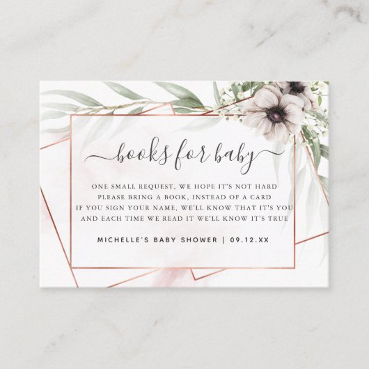 ユーカリ幾何学赤ちゃんシャワーブックリクエスト エンクロージャーカード (正面)