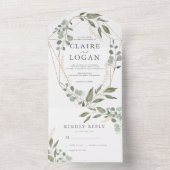 ユーカリ幾何学金ゴールドフレームセージグリーン結婚ズ オールインワン招待状 (内側)