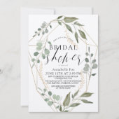 ユーカリ幾何学金ゴールド仮想ブライダルシャワー 招待状 (正面)