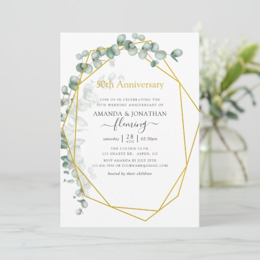 ユーカリ幾何学 50周年結婚記念日 招待状 (スタンド正面)