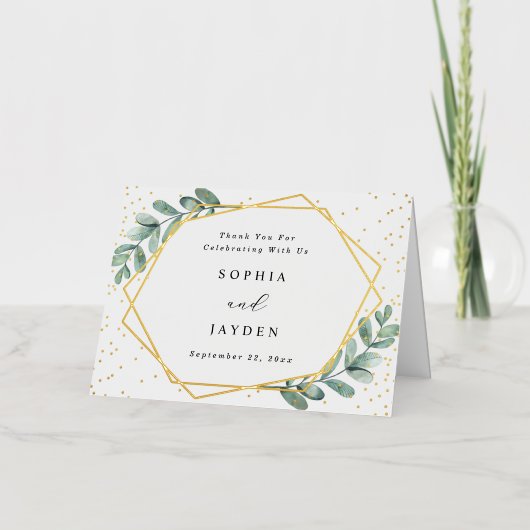 ユーカリ幾何結婚の感謝実在 箔グリーティングカード (正面)