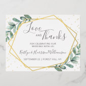 ユーカリ幾何結婚の感謝実在 箔招待状ポストカード (正面)