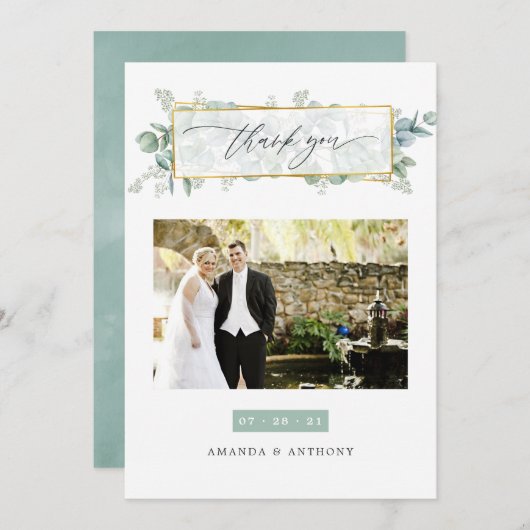 ユーカリ幾何結婚写真 サンキューカード (正面/裏面)