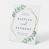 ユーカリ幾何金箔結婚の歓迎 台座サイン (正面)