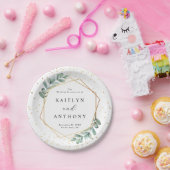 ユーカリ幾何金結婚箔 ペーパープレート (パーティー)