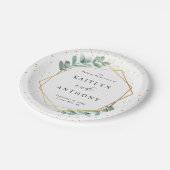 ユーカリ幾何金結婚箔 ペーパープレート (アングル)