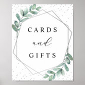 ユーカリ幾何銀結婚箔のサイン ポスター (正面)