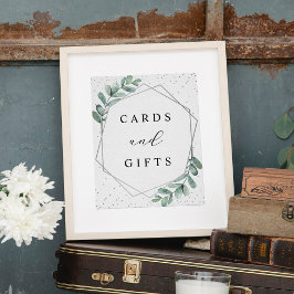 ユーカリ幾何銀結婚箔のサイン ポスター