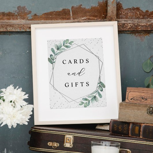 ユーカリ幾何銀結婚箔のサイン ポスター