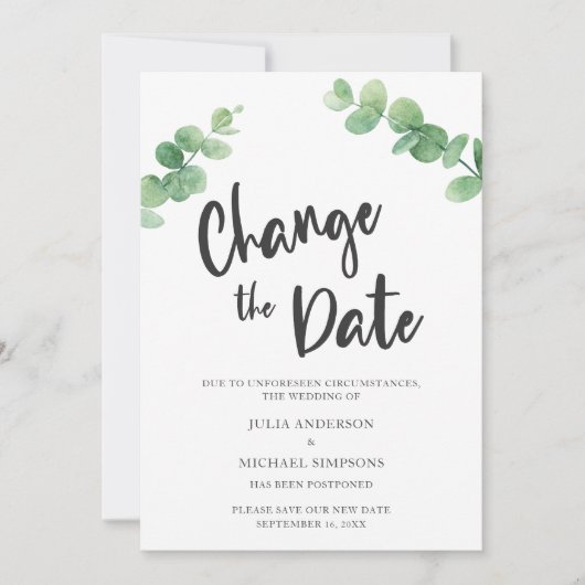 ユーカリ延期キャンセル日の変更 招待状 (正面)