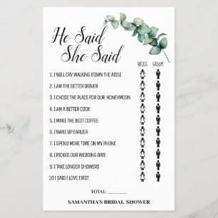 ユーカリ彼は彼女はシャワーゲームカードと言った チラシ