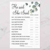 ユーカリ彼は彼女はシャワーゲームカードと言った チラシ (正面)