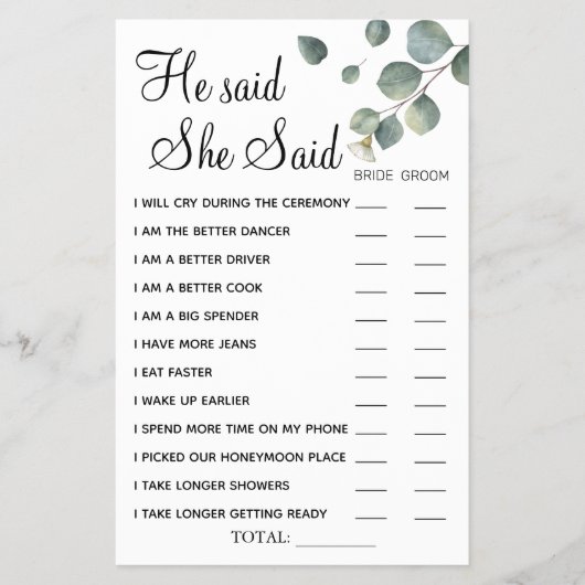 ユーカリ彼は彼女はシャワーゲームカードと言った チラシ (正面)