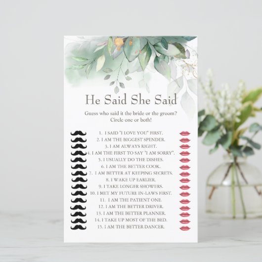 ユーカリ彼は彼女はブライダルシャワーゲームを言った (スタンド正面)