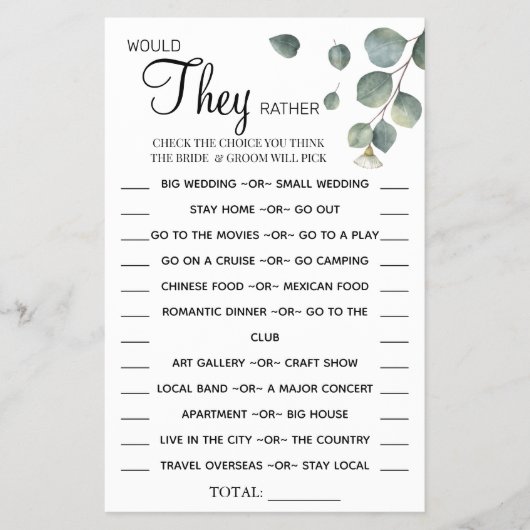 ユーカリ彼らはむしろゲームカードをシャワーするだろう チラシ (正面)