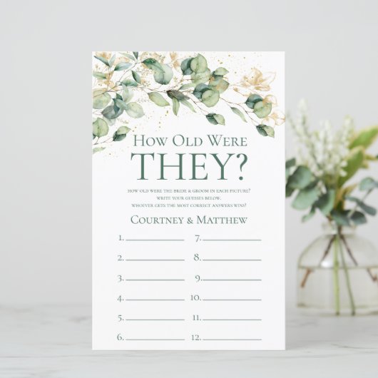 ユーカリ彼らは何歳だったブライダルシャワーゲーム (スタンド正面)