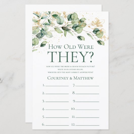 ユーカリ彼らは何歳だったブライダルシャワーゲーム (正面/裏面)