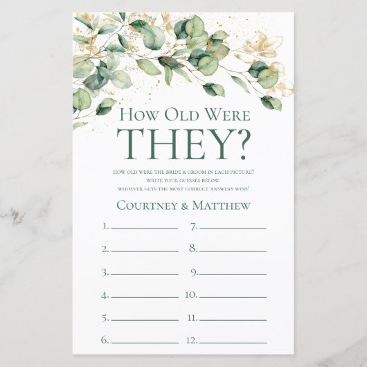 ユーカリ彼らは何歳だったブライダルシャワーゲーム (正面)