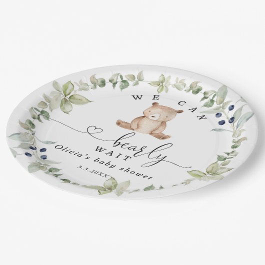 ユーカリ我々は赤ちゃんシャワーを真摯に待つことができる ペーパープレート (アングル)