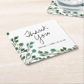 ユーカリ手描き葉ありがとう スクエアペーパーコースター (アングル)