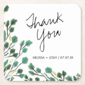 ユーカリ手描き葉ありがとう スクエアペーパーコースター (正面)