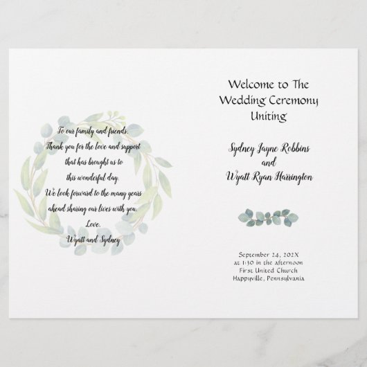 ユーカリ折り畳み結婚式 プログラム感じ紙 (正面)