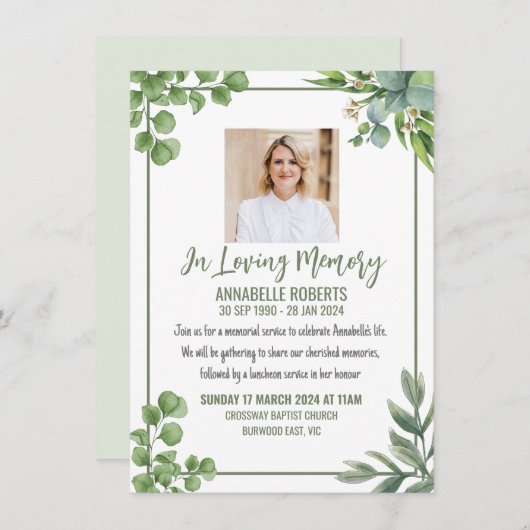 ユーカリ招待状付き離れ葬 招待状 (正面/裏面)