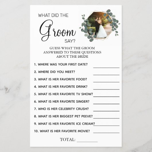 ユーカリ新郎が言うブライダルシャワーゲームカード チラシ (正面)