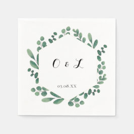 ユーカリ書モダン道モノグラム結婚の スタンダードカクテルナプキン