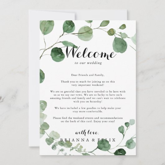 ユーカリ書結婚道の歓迎レター (正面)